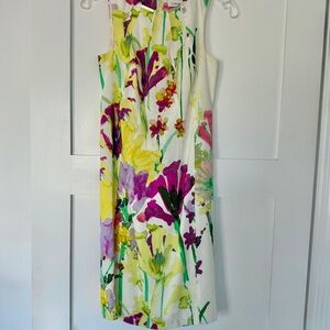 Calvin Klein Floral Shift Dress with Gold-Bar Accent & Pleated Top